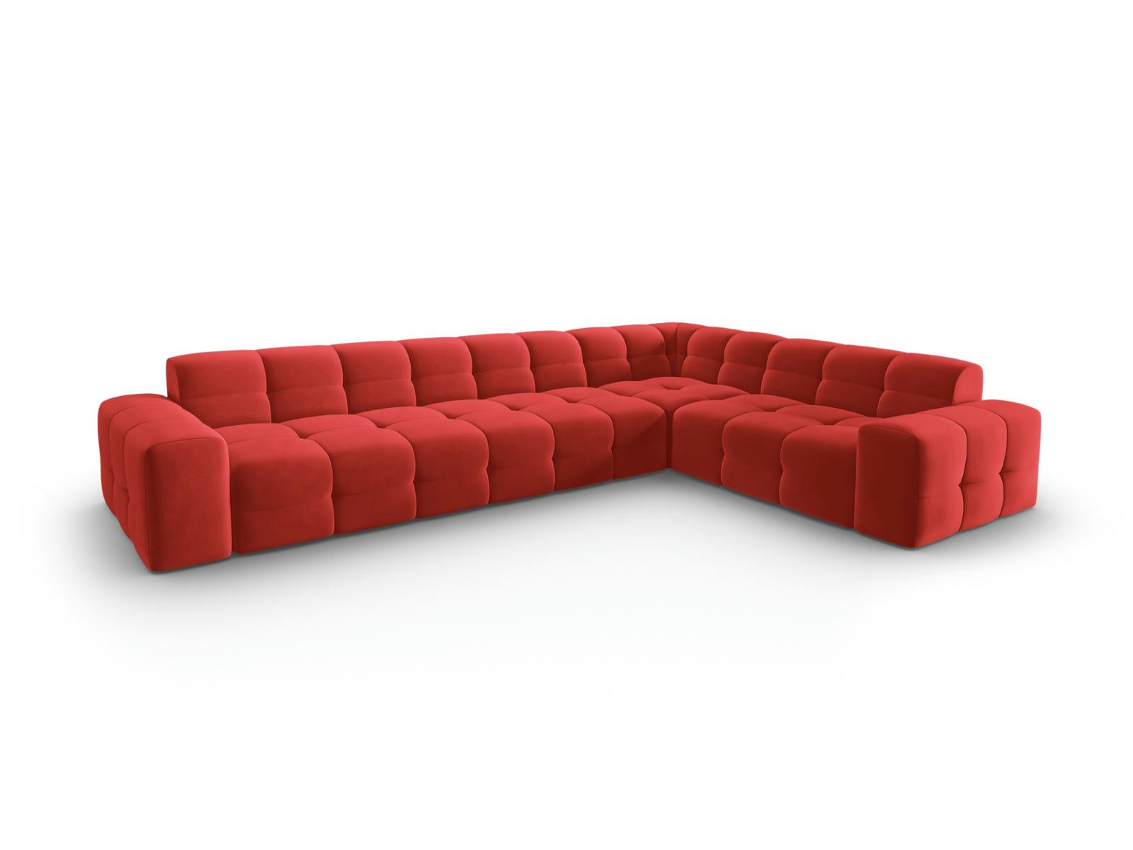 KENDAL - Canapé d'angle droit 6 places en tissu velours rouge