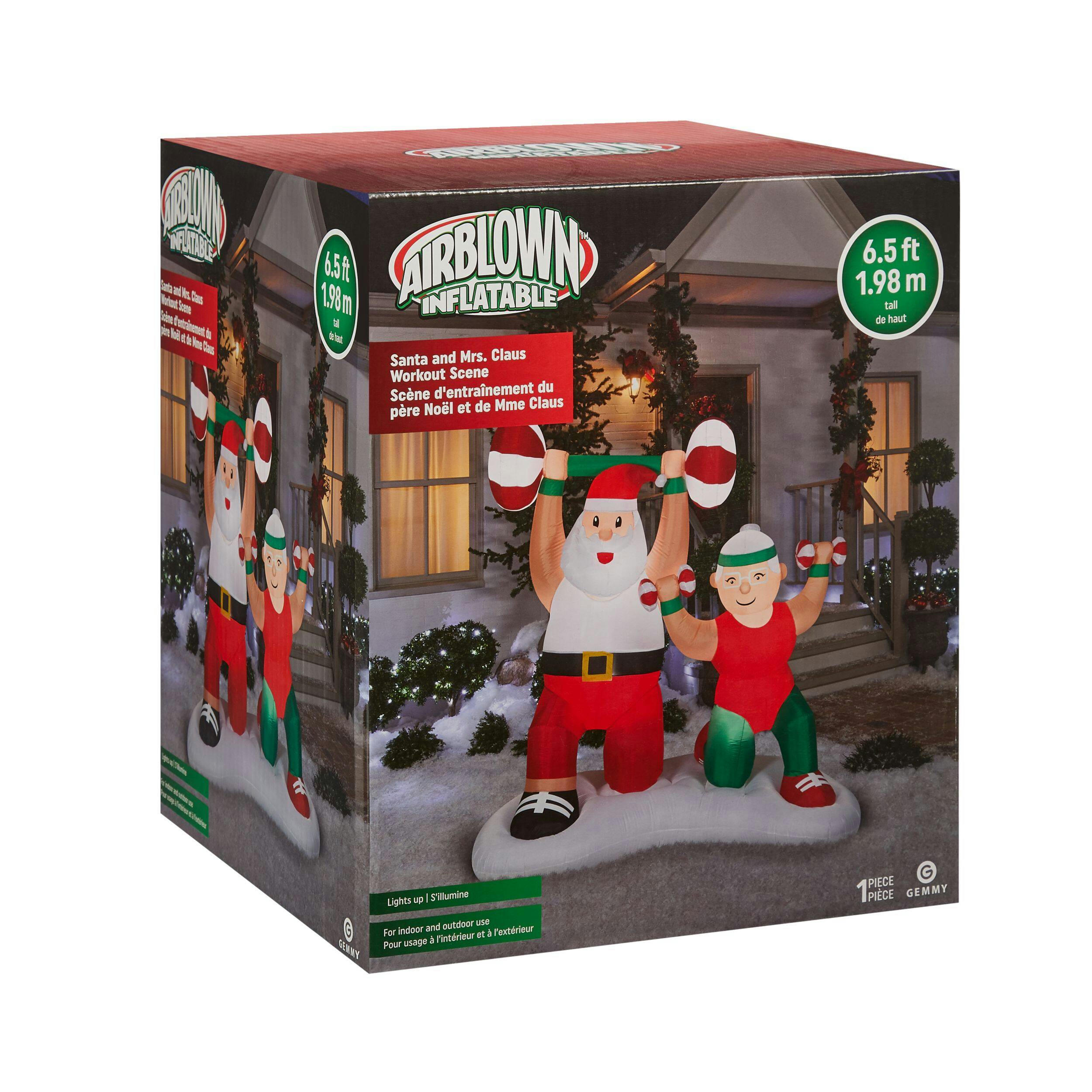Gemmy Airblown® Santa and Mrs. Claus Workout Scene Christmas Decoration, 6.5-ft