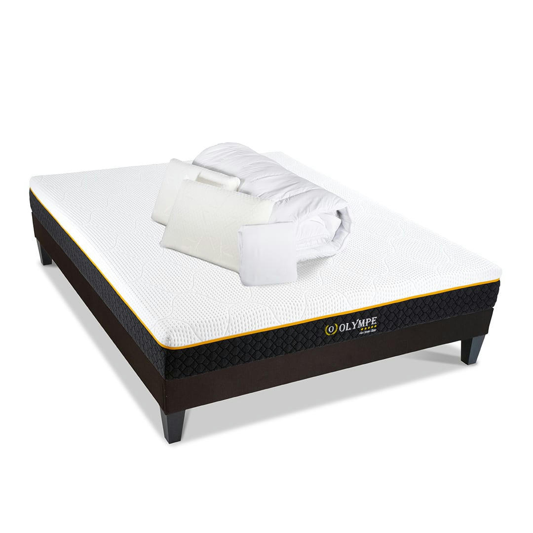 OLYMPE - Ensemble  140x200  Matelas + Sommier + Accessoires