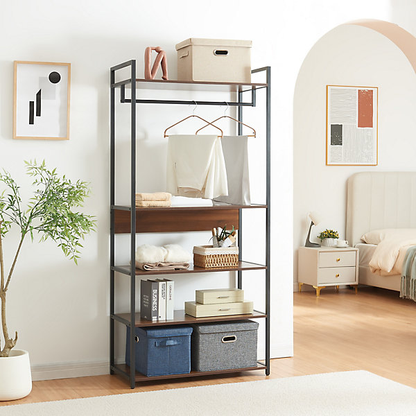 Ensemble de 2 portants à vêtements Larem armoire 7 étagères noir effet noyer en.casa