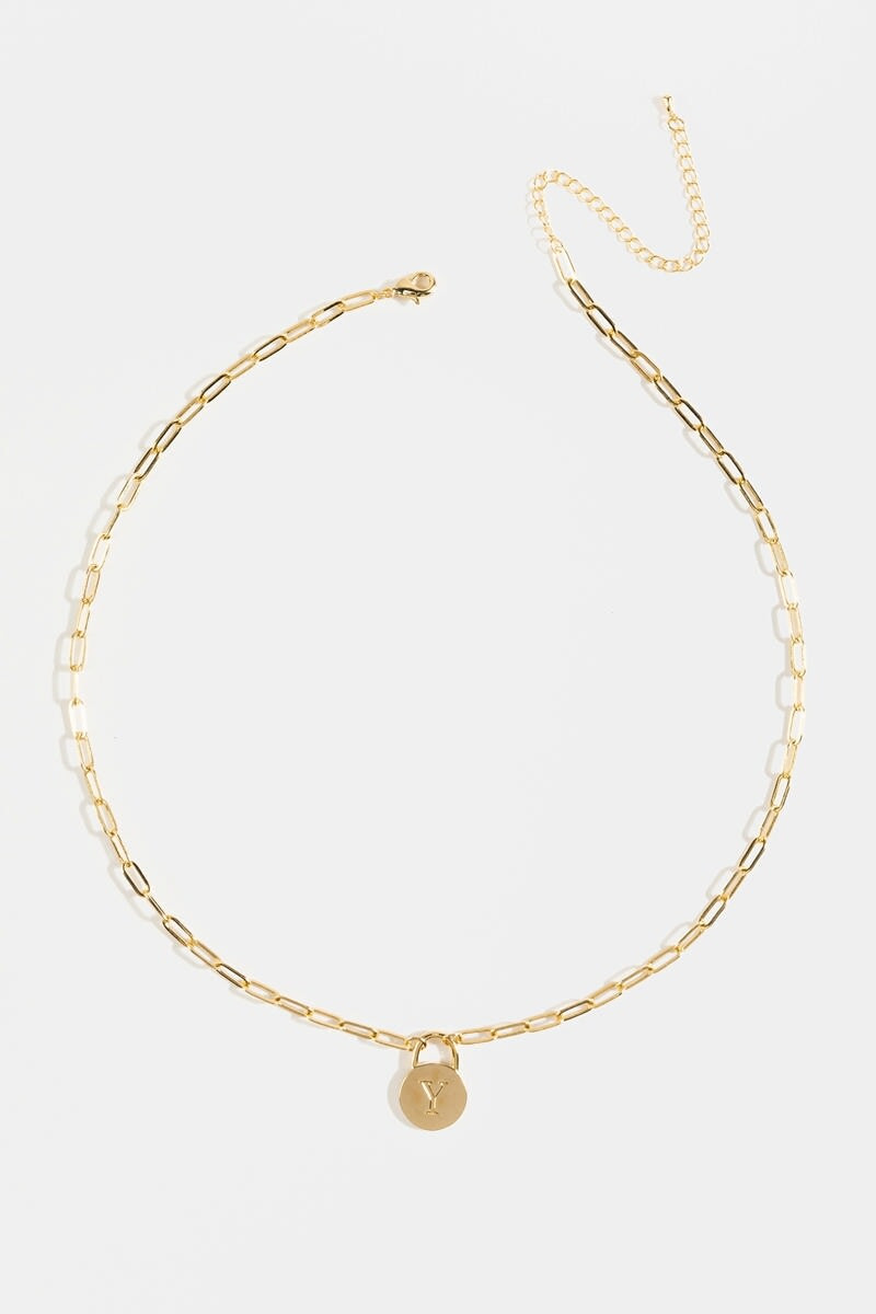 Initial Curb Chain Pendant Necklace Gold