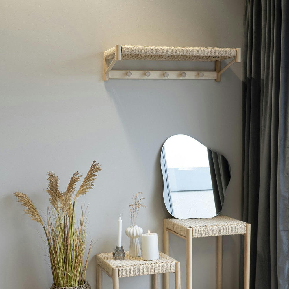 ABANO - Patère 5 crochets en bois et corde bois clair