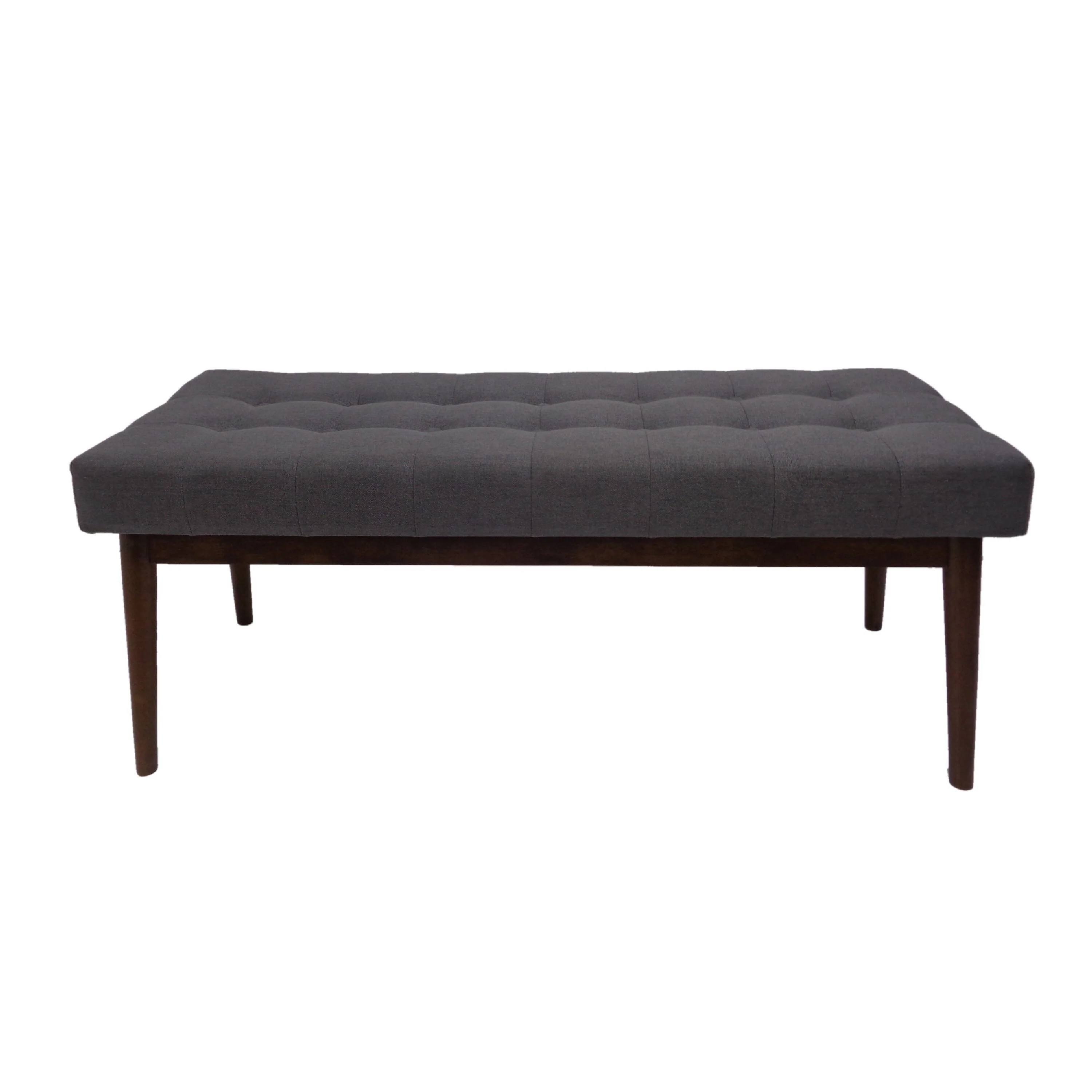 Ottoman Footstool Bench, 44 Inch Button Tufted Gray Fabric Top