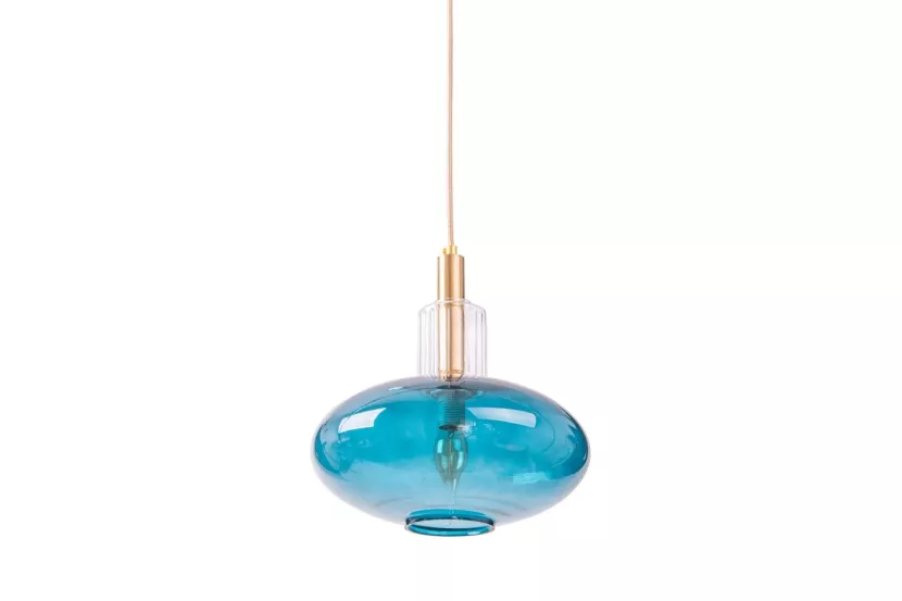 Lampa Wisząca OPAL Błękitna Szklana Złota
