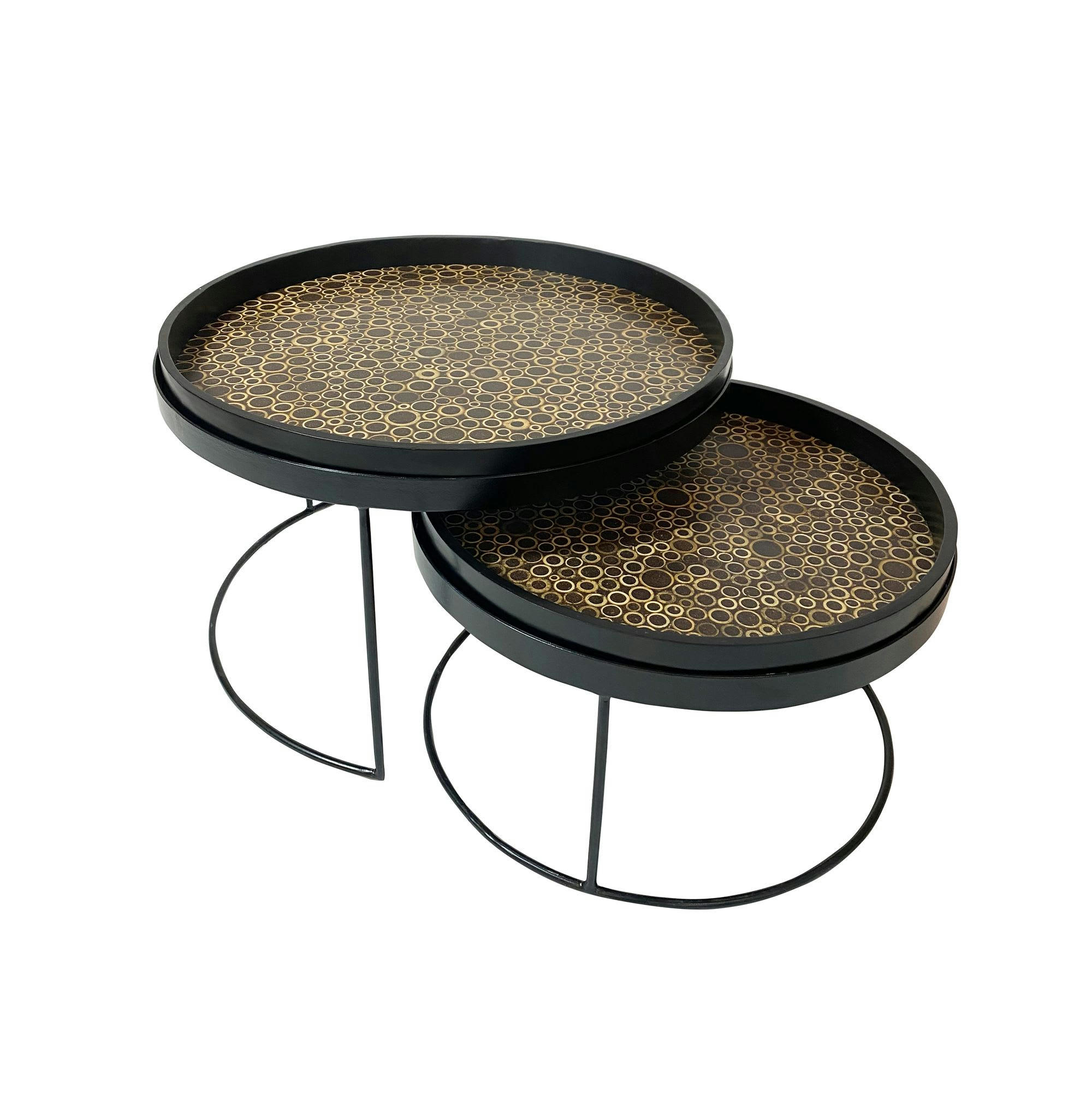 RACHA - Set de 2 tables basses en noix de coco et pieds en métal