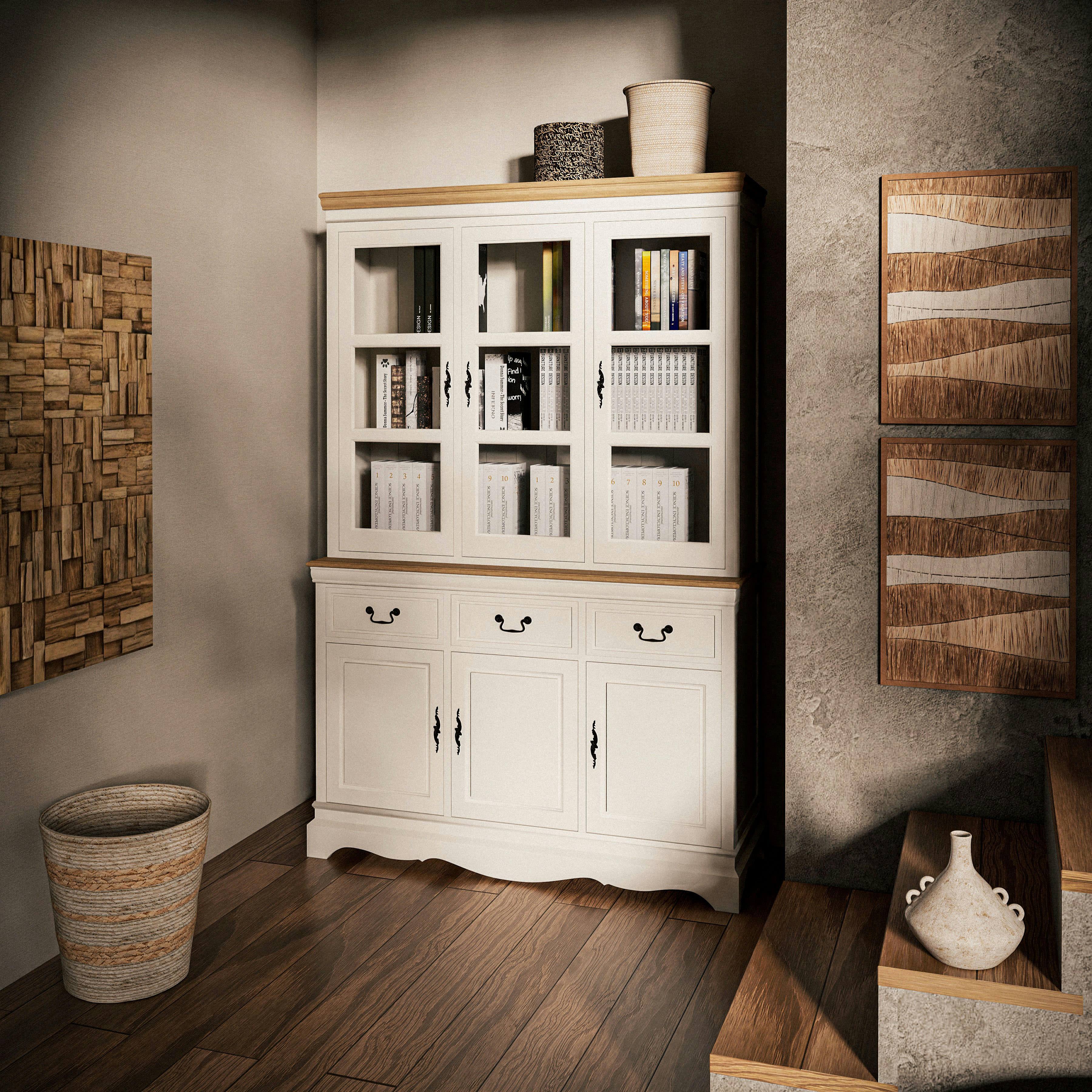 Léontine - Vaisselier 3 portes crème