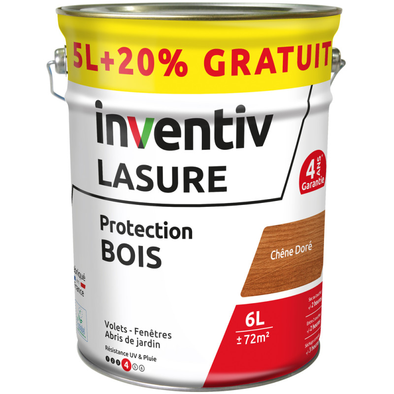 Lasure pour bois Protection chêne doré 5 L   1 L gratuit INVENTIV