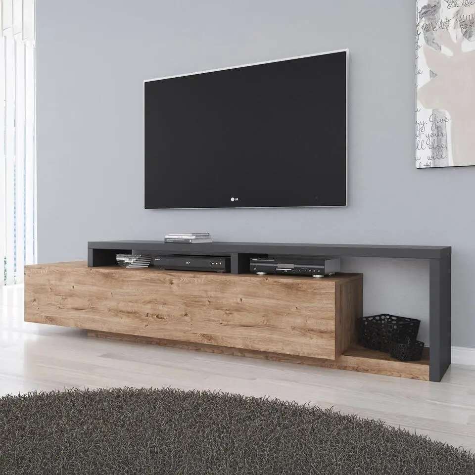 Meubella - TV-Meubel Bello - Eiken - Antraciet - 219 cm