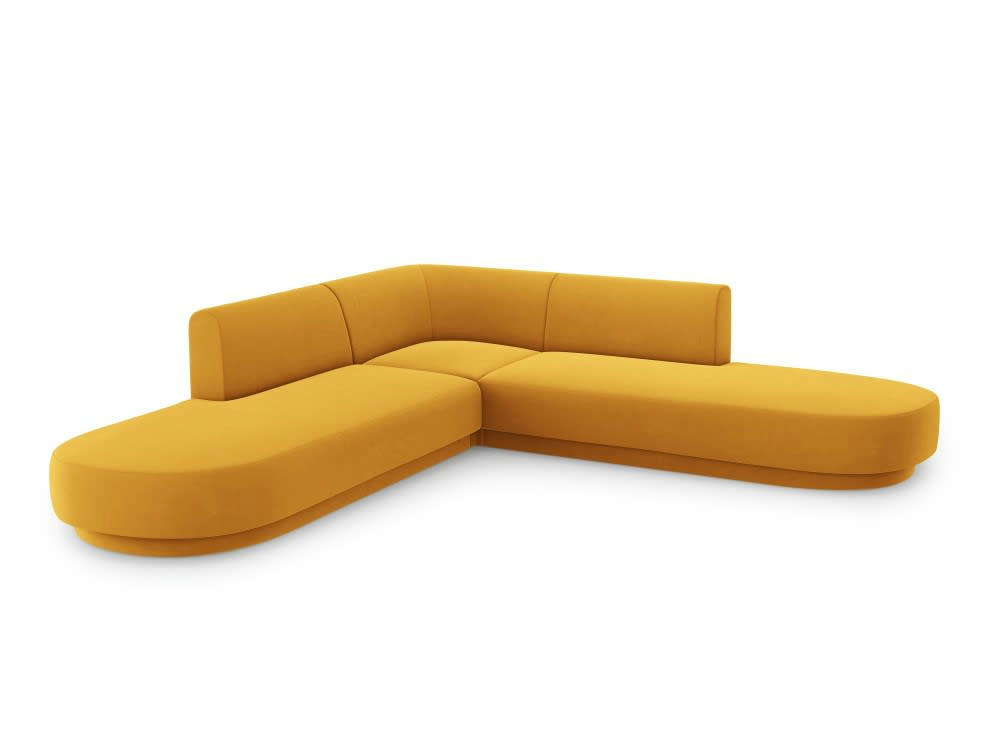 MILEY - Canapé d'angle symétrique 5 places en tissu velours jaune