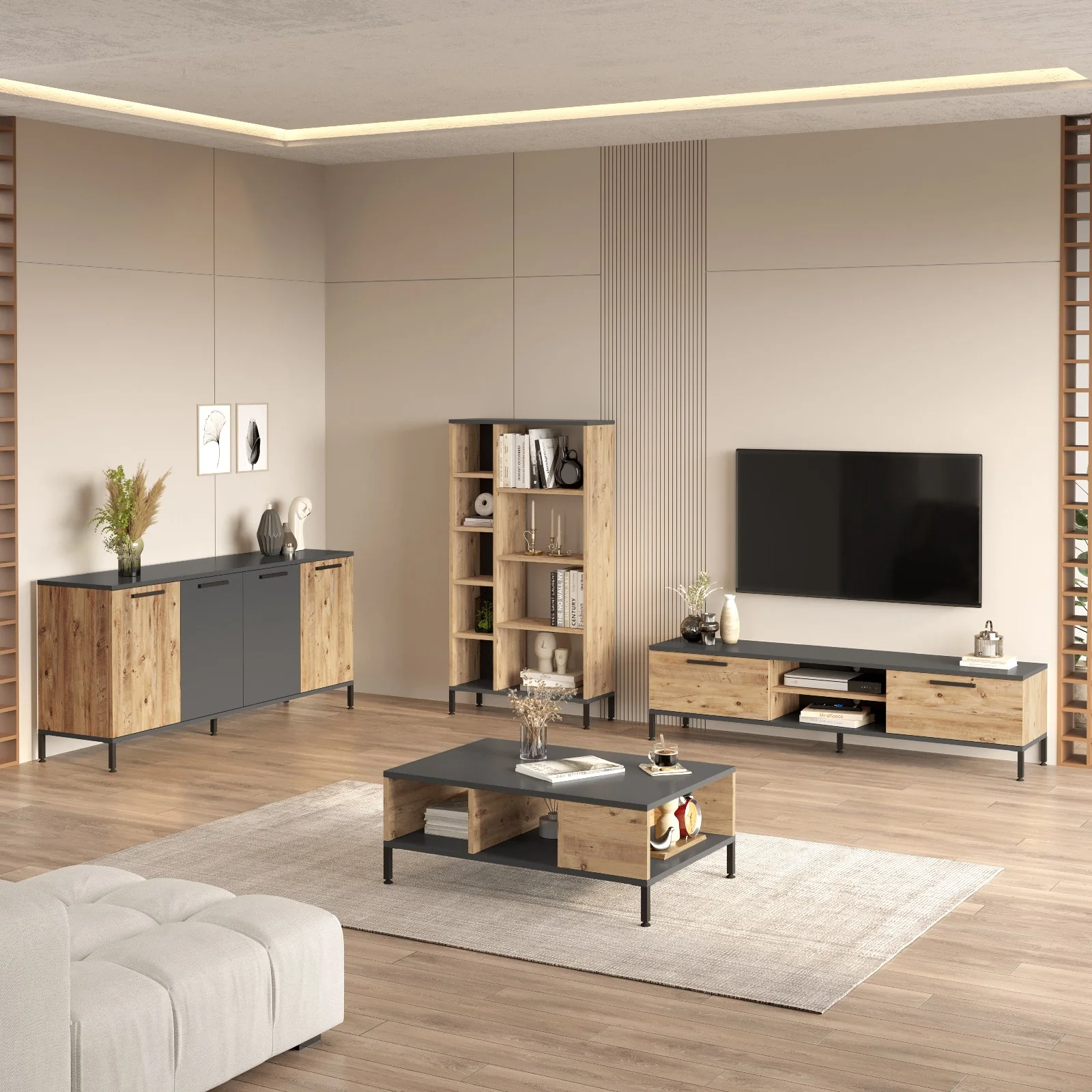 TV-meubelset Osaka met salontafel en wandkasten