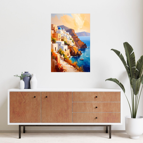 Plakat samoprzylepny do salonu Feeby Wyspa Santorini Grecja Krajobraz 20x30