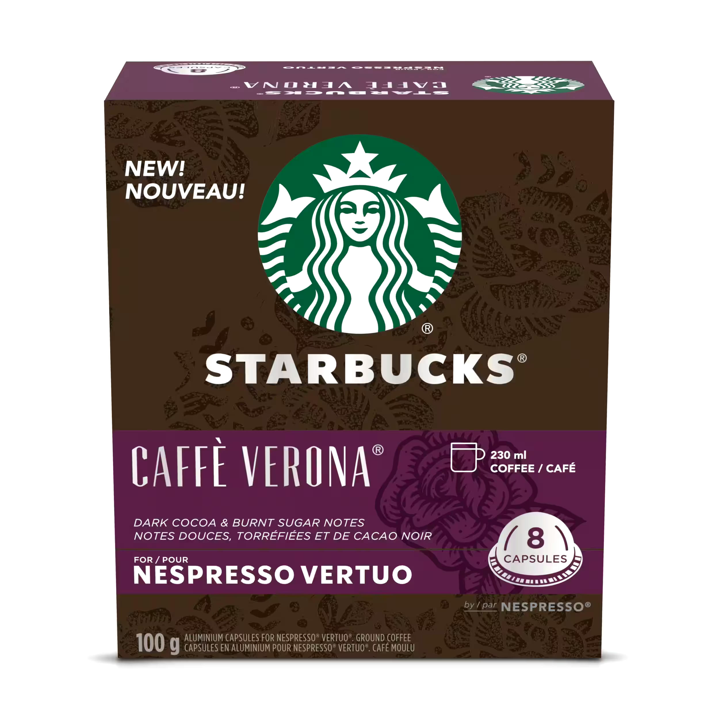 Nespresso Starbucks Caffe Verona Coffee Capsules, 100-g, 8-pk