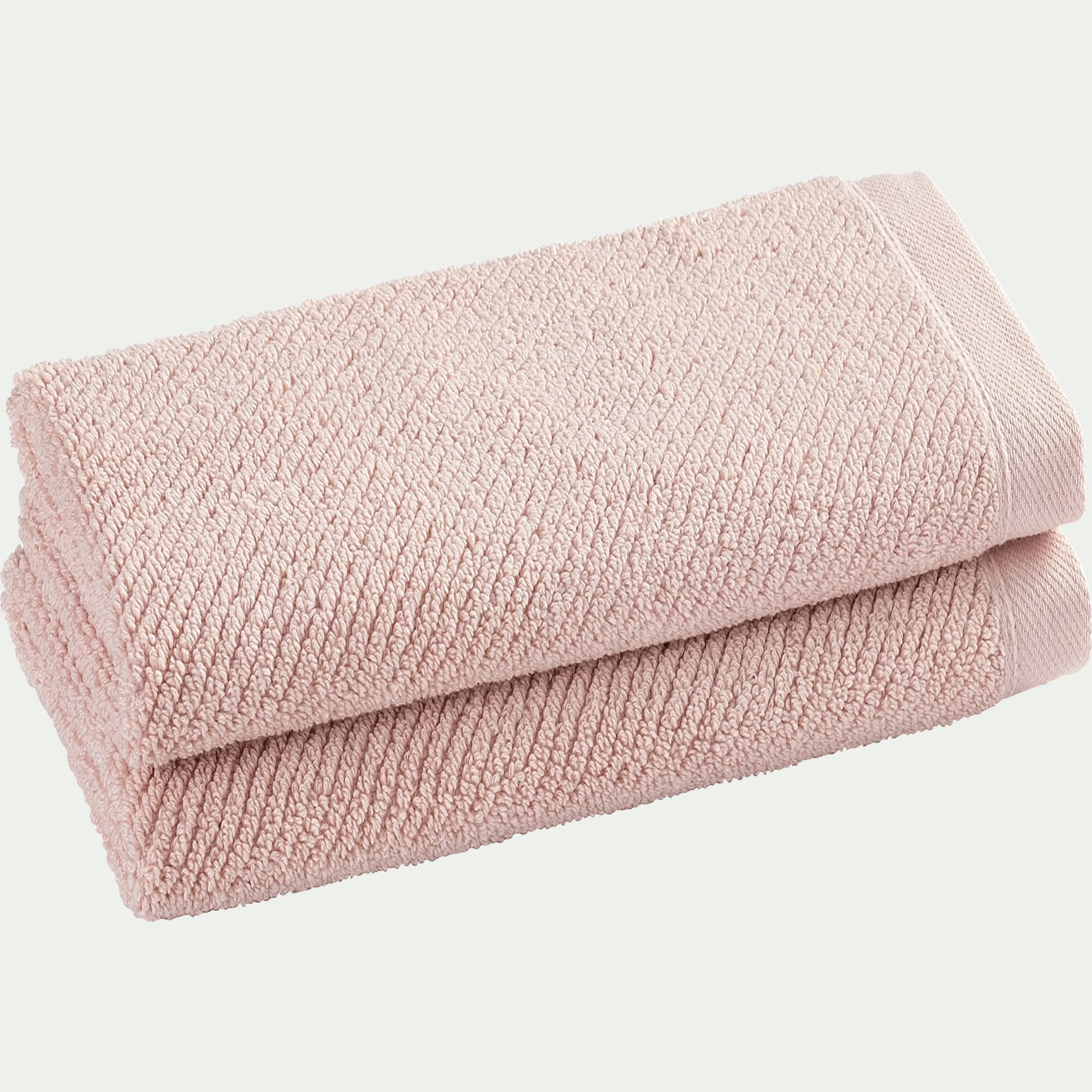 COLINE - Lot de 2 serviettes invités en bouclettes de coton bio - rose rosa 30x50cm