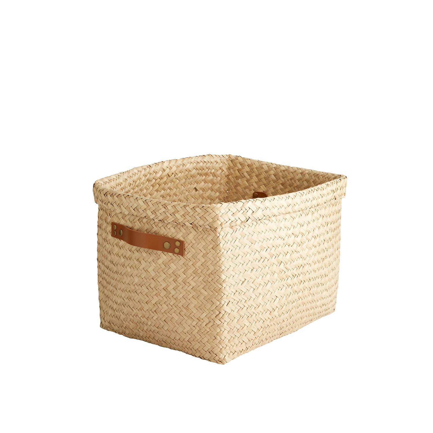 - Panier en jonc de mer avec poignées en cuir marron 43x31x29cm