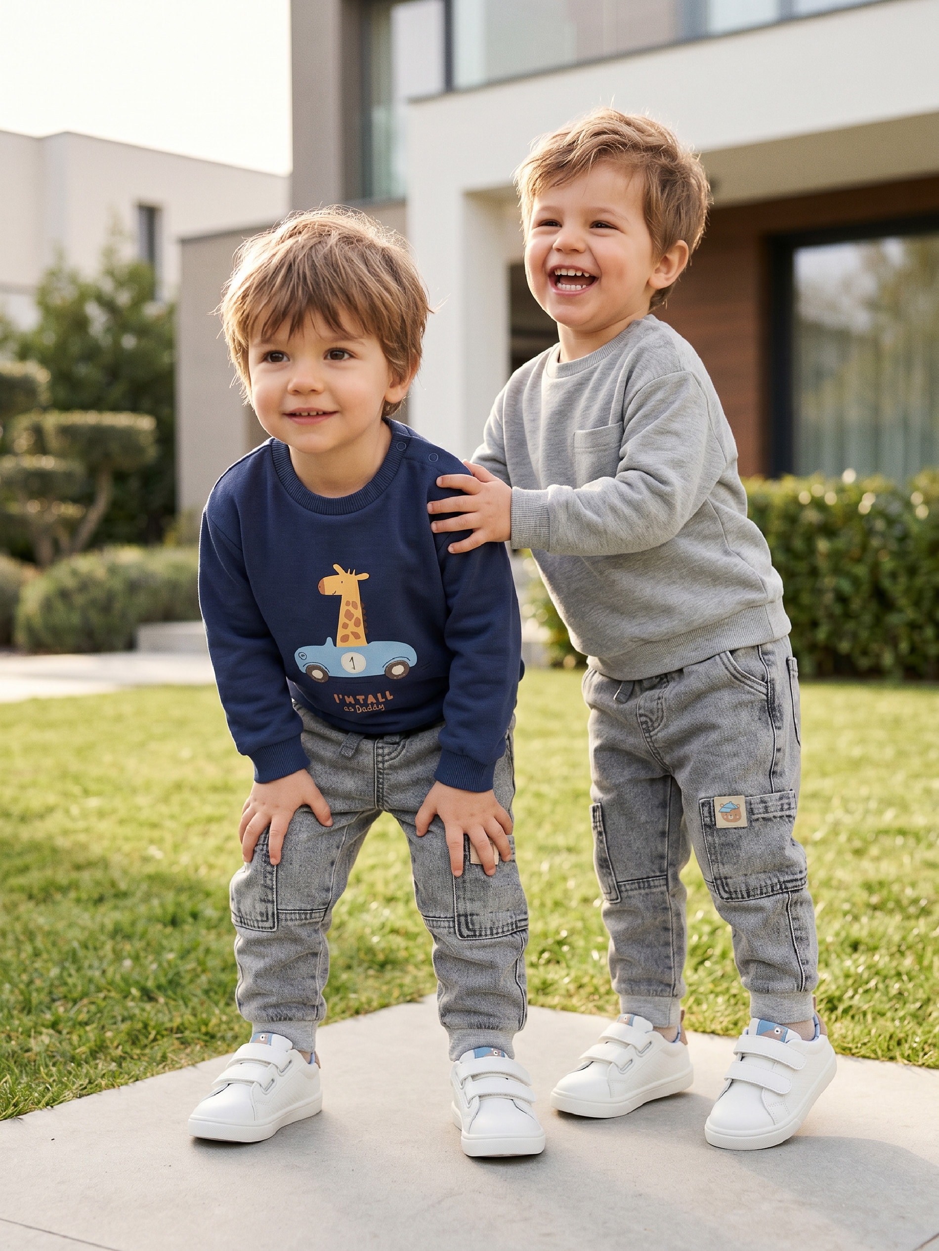 Bawełniane bluzy crewneck z nadrukiem 2 pack
