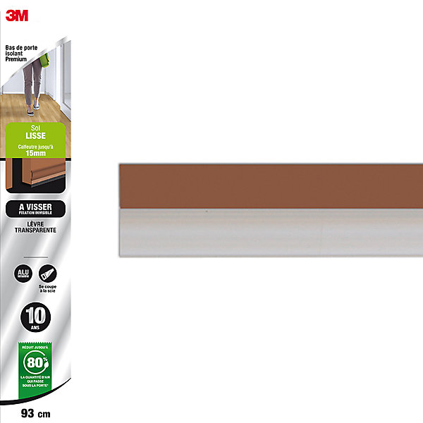 Bas de porte alu sol lisse à visser marron 93 cm 3M