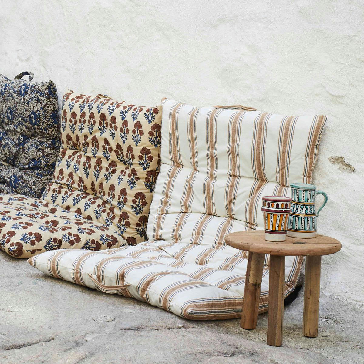 - Matelas de sol imprimé en coton blanc - 60 x 100 cm