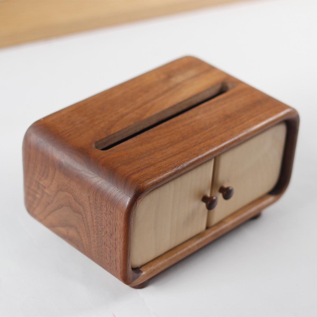 Mini Wooden Tissue Box, Handmade Creative Cabinet-design Tissue Box Cover for Small Packs, Housewarming gift, Japandi Wooden Home Decor