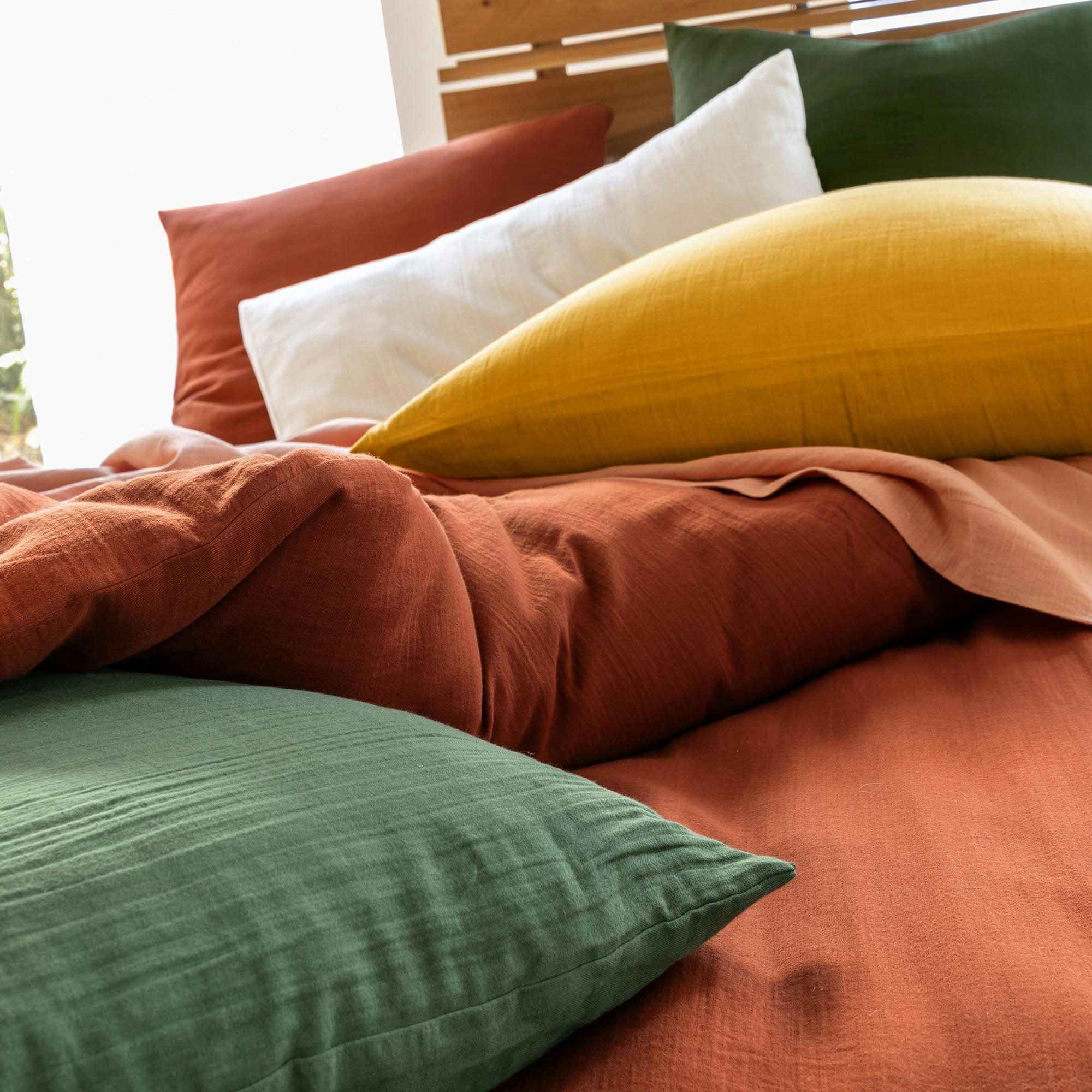 DOUBLE GAZE - Drap-housse 160x200x28 vert kaki en coton