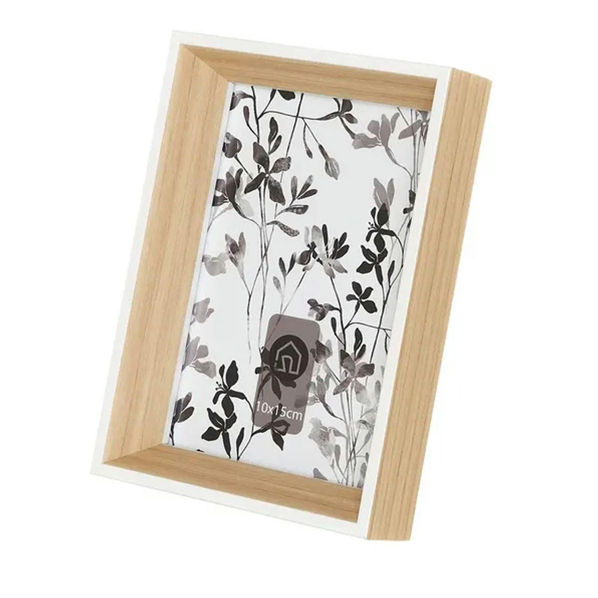 - Cadre photo en plastique couleur bois et blanc 10x15cm