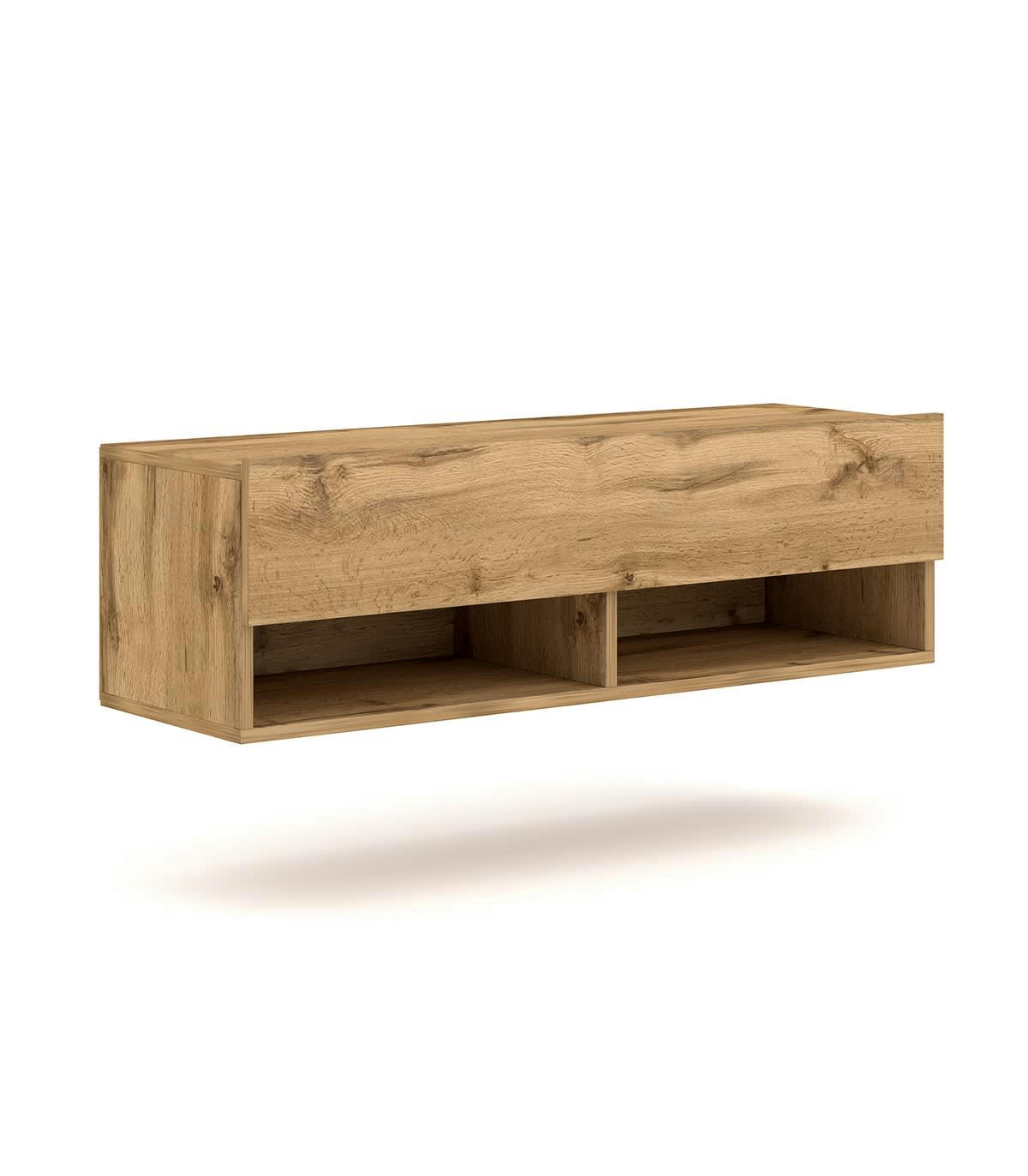 DERBY - Meuble TV Mural Porte Rabattable 2 Niches L100 cm - Décor bois