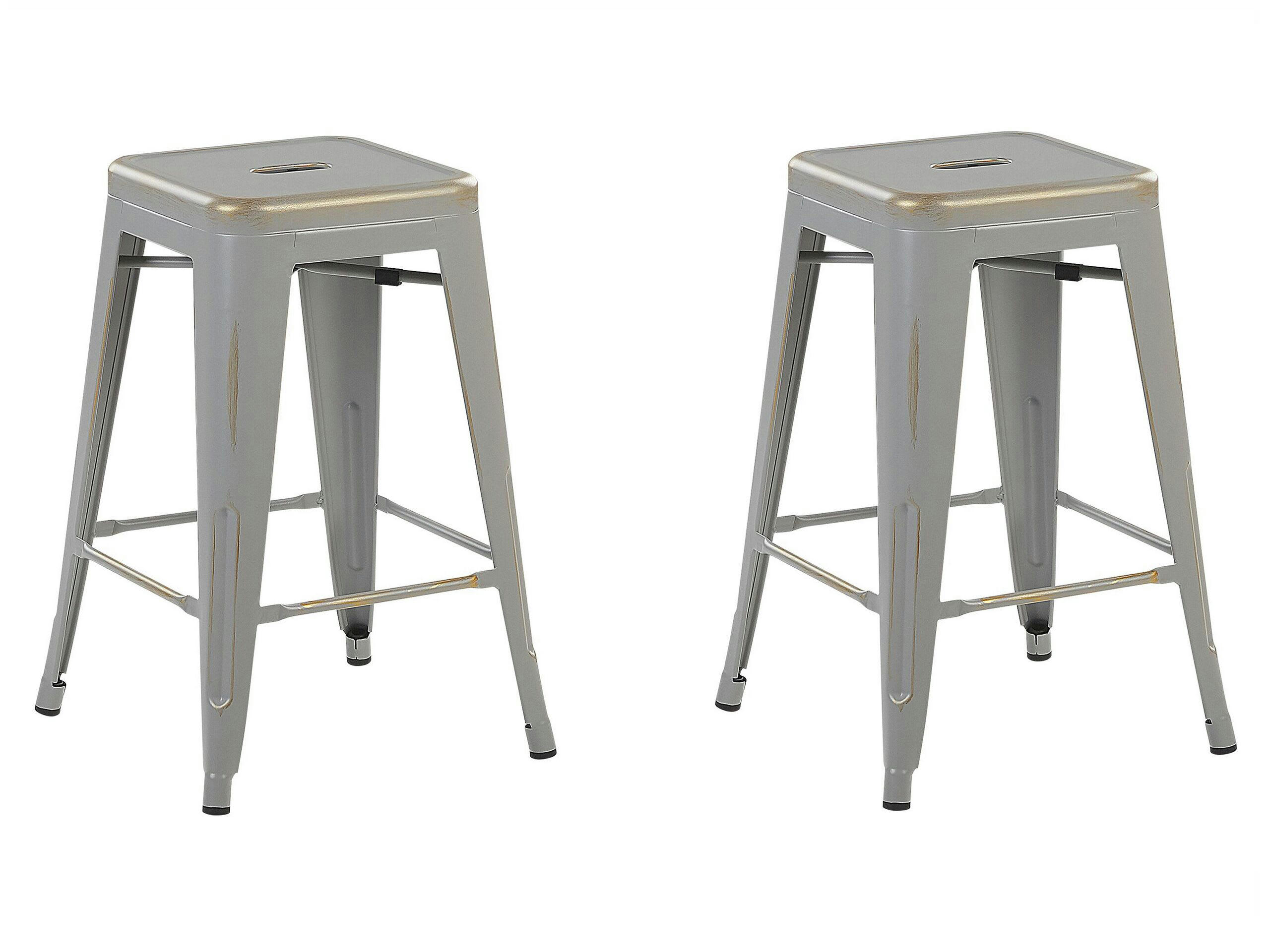 CABRILLO - Lot de 2 tabourets de bar argentés et dorés de 60 cm