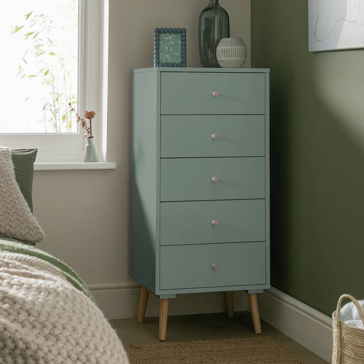 Habitat Otto 5 Drawer Tallboy - Sage Green