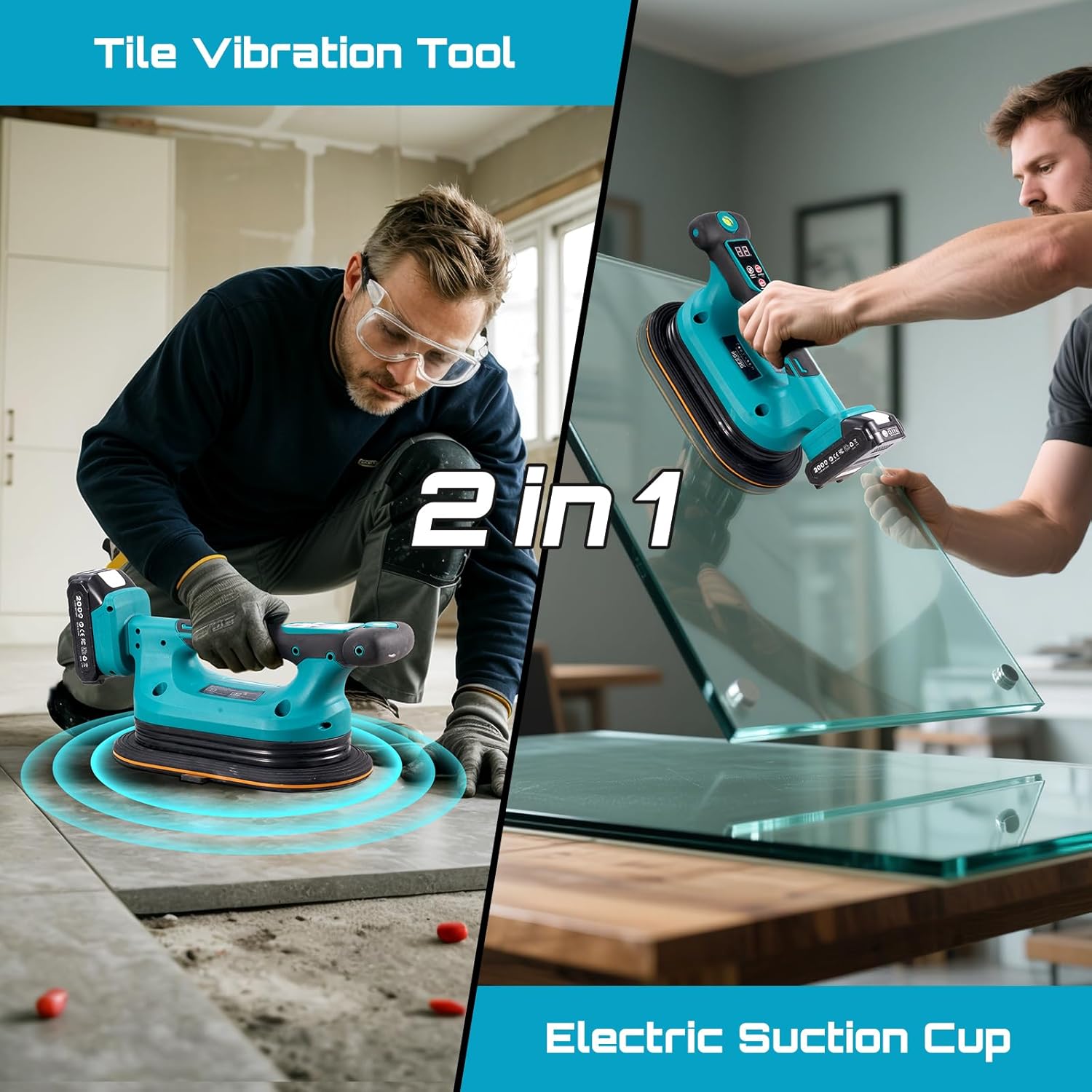 SEESII 2-in-1 Tile Vibration Tool & Electric Suction Cup 285mm – 12 Speeds, 10 Hours Runtime, Fits 12×12in to 89×89in Tiles, 250kg/550lbs Suction Power – For Wall & Floor Tile Installation (K919B)