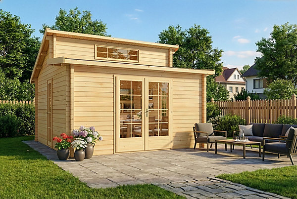 Chalet de jardin Lacanau Alpholz, 44x44m dim ext (cas échéant incl débord de toit) imprégné, épaisseur paroi : 40mm, 19,4m² totale