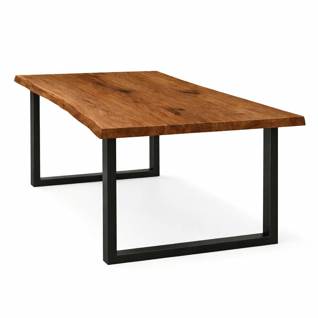 Table extensible chêne brun bords naturels pieds en U 180 cm PALERME
