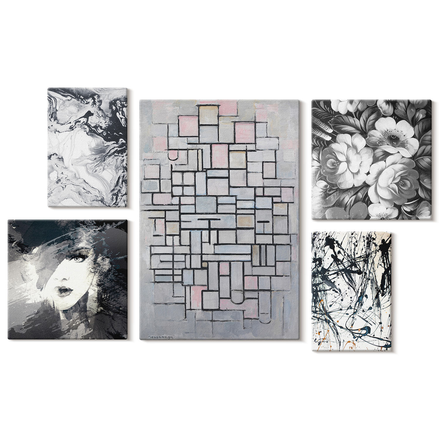 Obraz canvas 5 części Kwiaty i portrety|20x30, 30x30, 40x60|Wallfluent