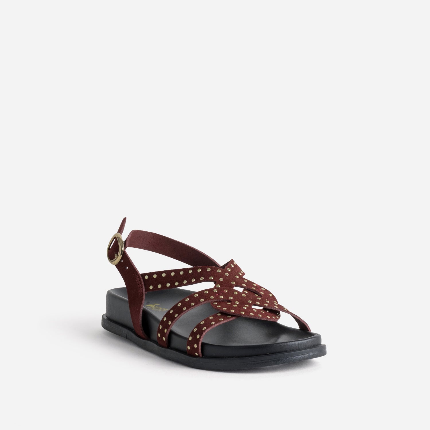 Sandale bordeaux cuir velours clouté