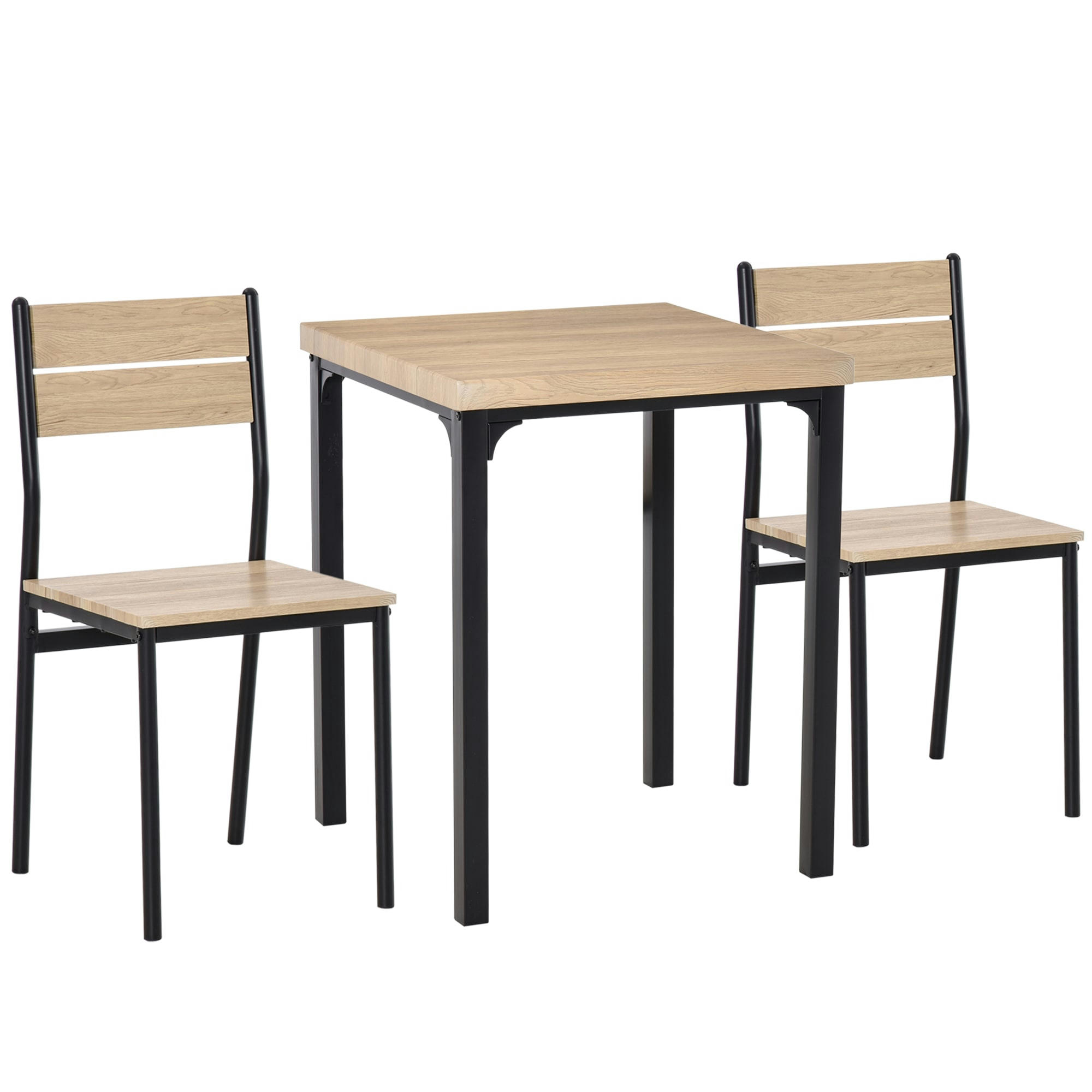 - Table avec 2 chaises style industriel acier noir aspect chêne clair