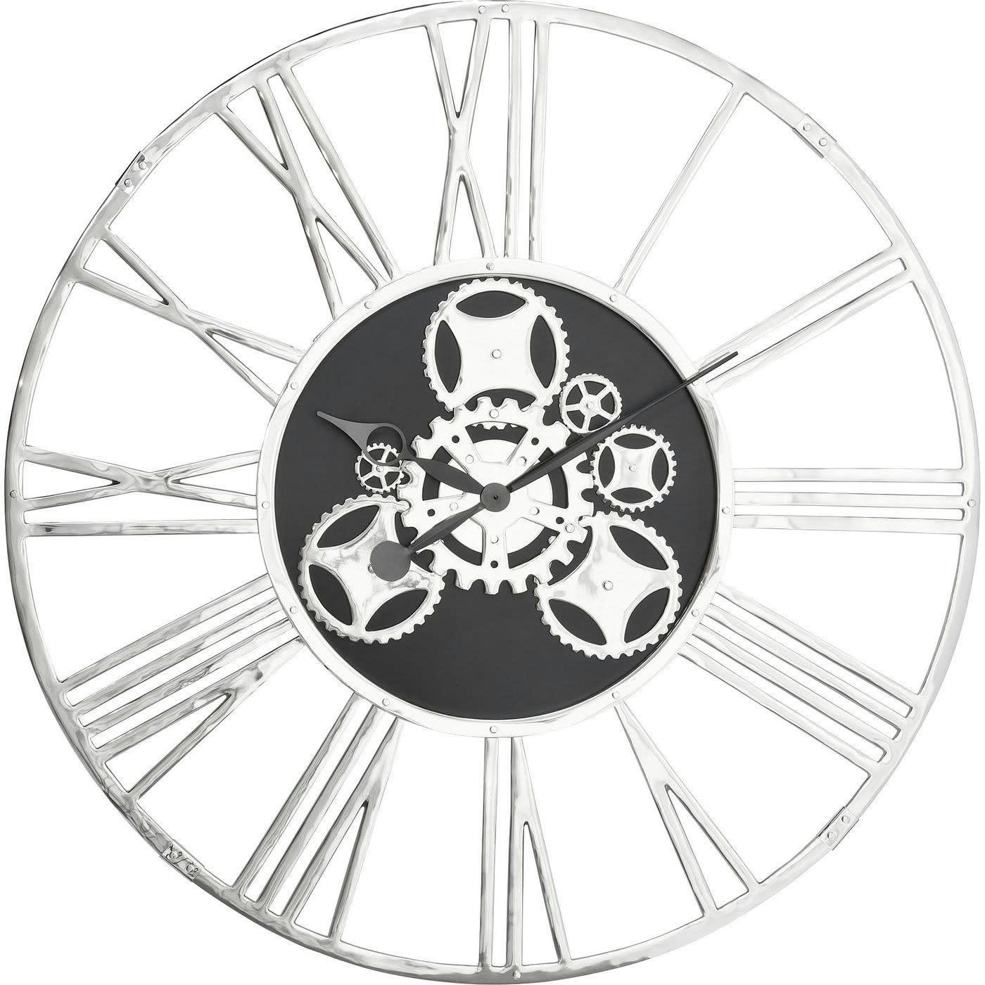 GEAR - Horloge murale engrenages en alu et acier argenté D120