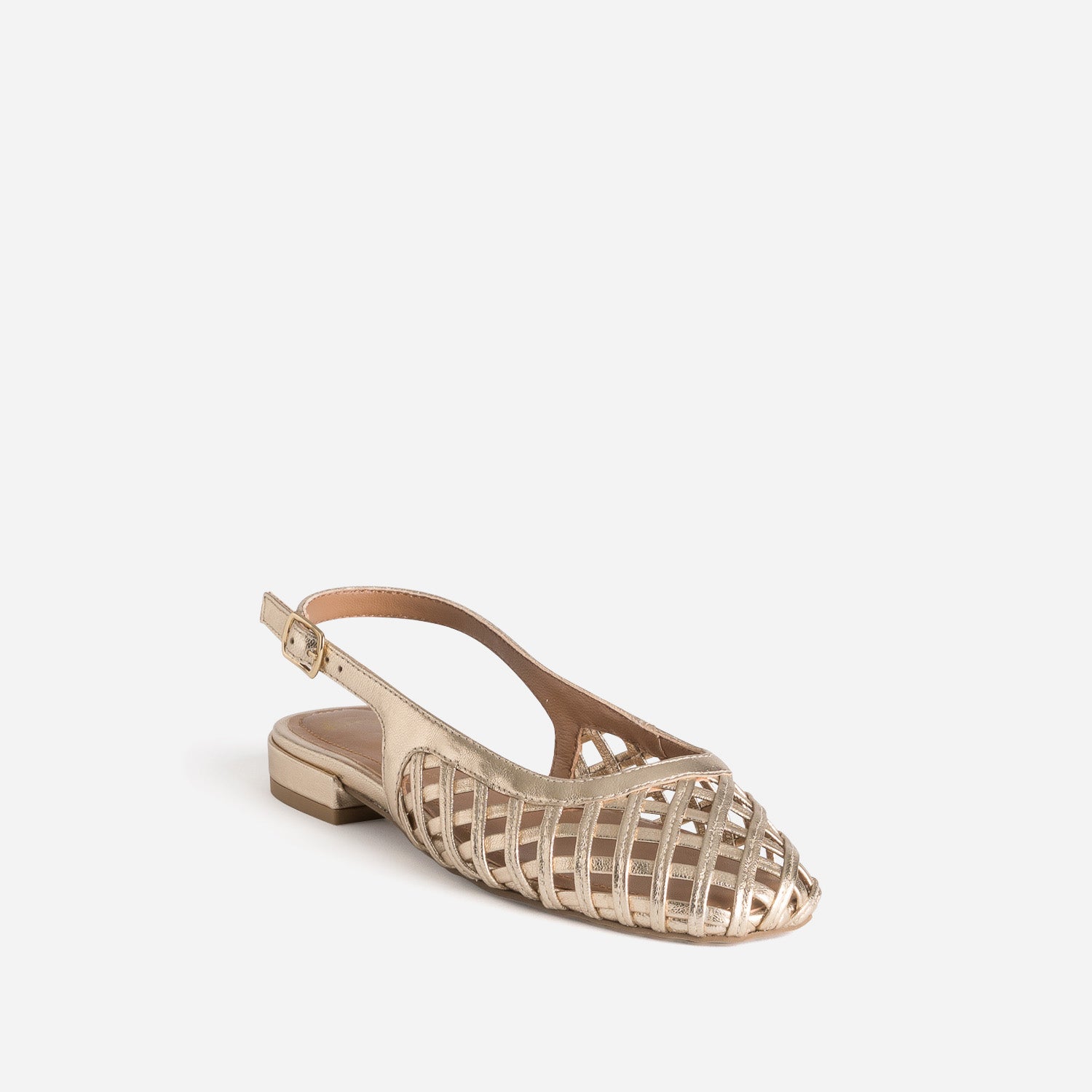 Ballerine slingback dorée cuir ajouré