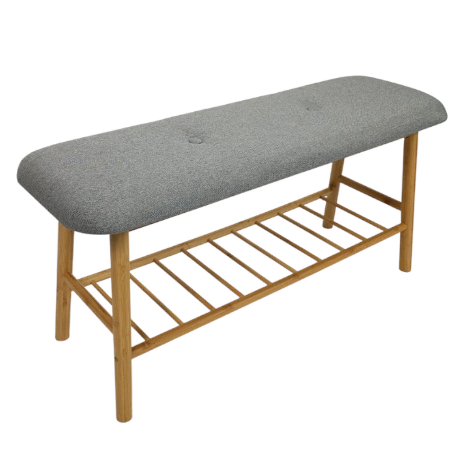 Stylowa ławka z półką na buty, tapicerowana, bambus BEGRYF 90x30x43