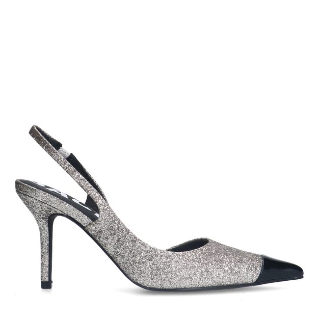 Zilveren glitter slingback pumps