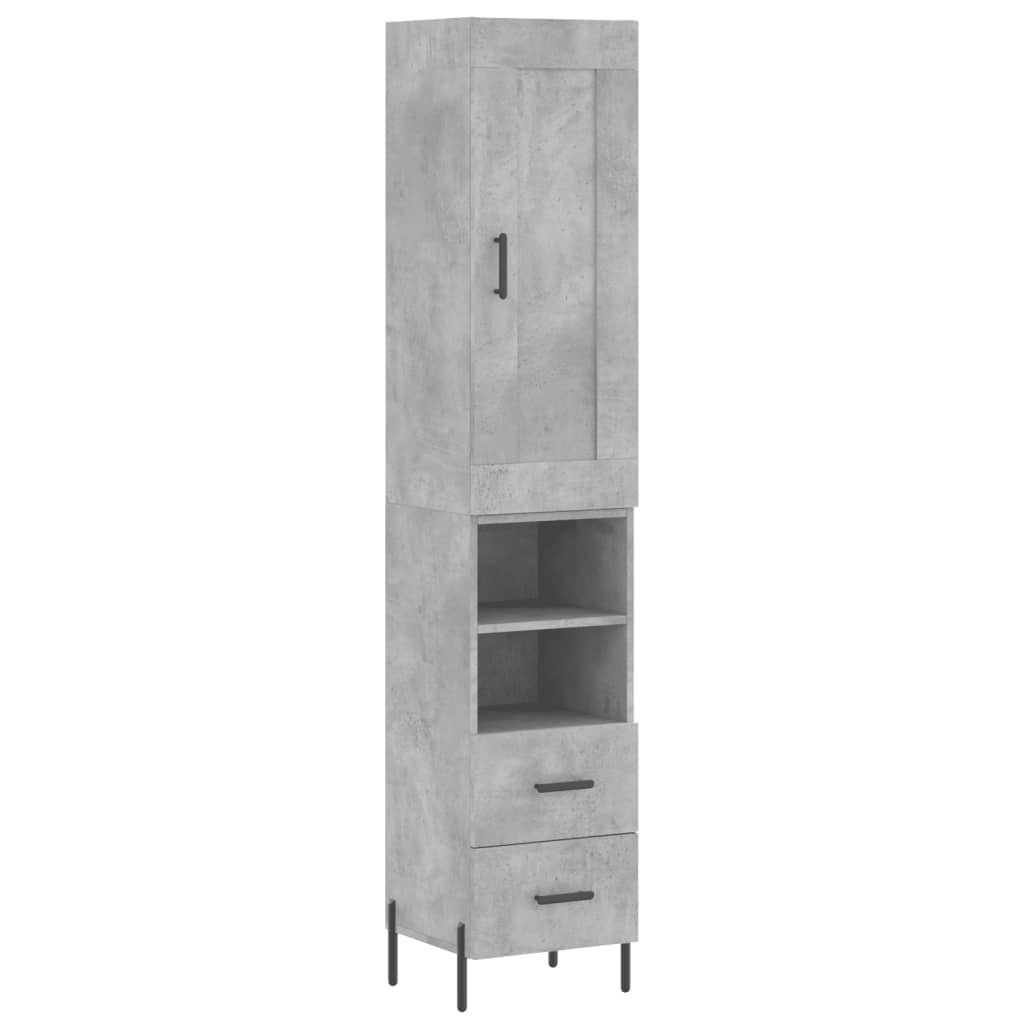 Szafka Regał Szara Beton z Drzwiami 34.5x34x180 cm do Salonu Pokoju