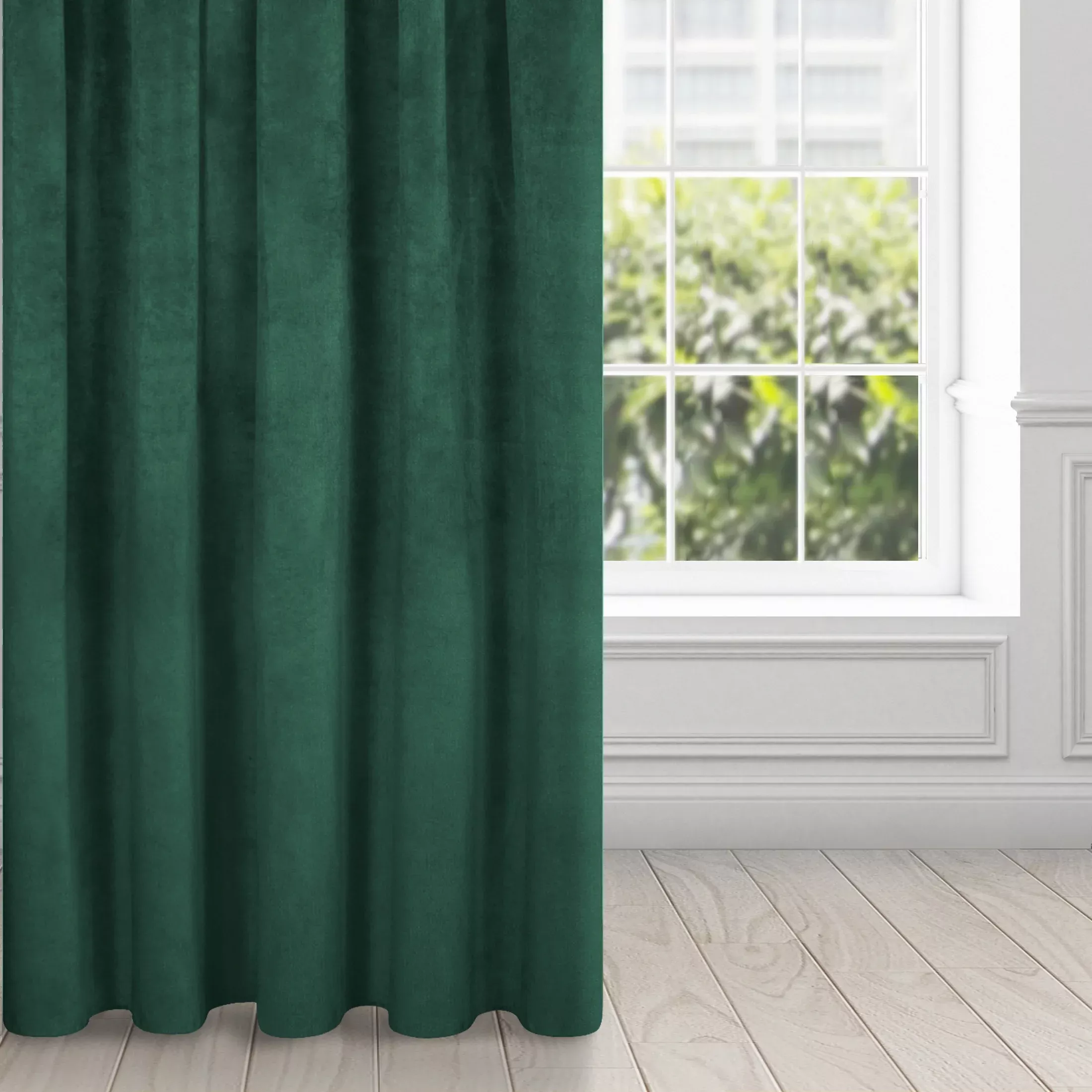 Zasłona ciemnozielona z ekskluzywnego aksamitnego welwetu 290 g/m2 140x270 cm taśma - VILLA
