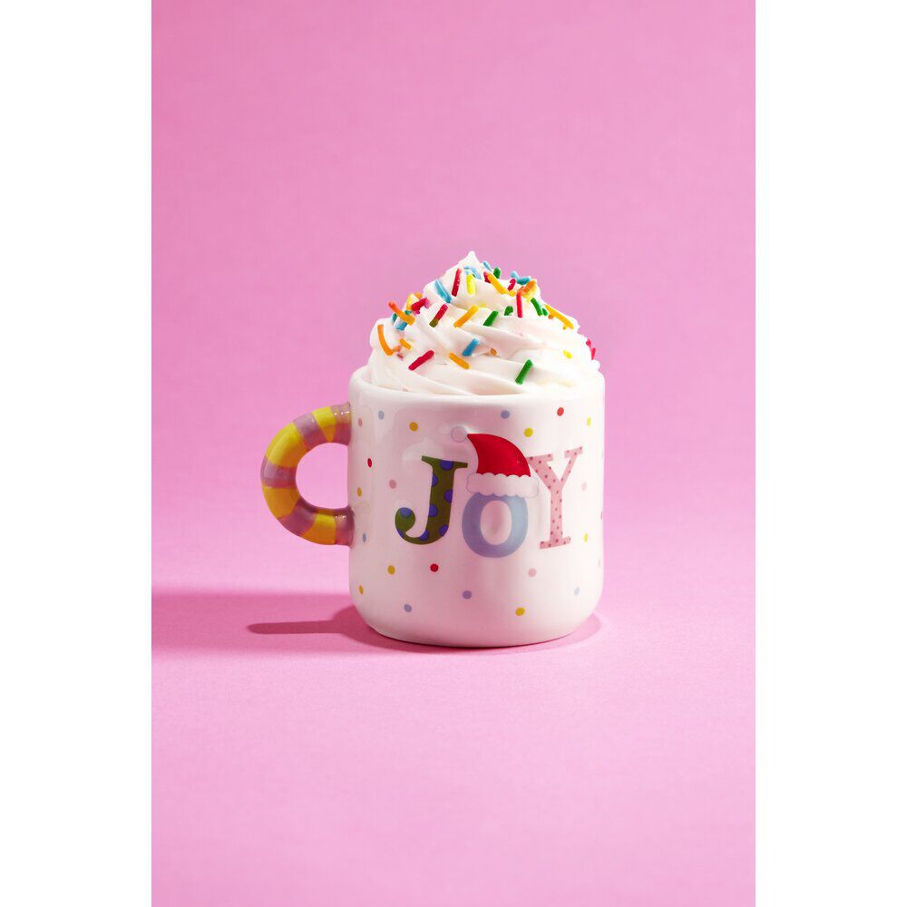 Tasse No&euml;l avec anse à rayures Ø8xH10cm (3 modèles)