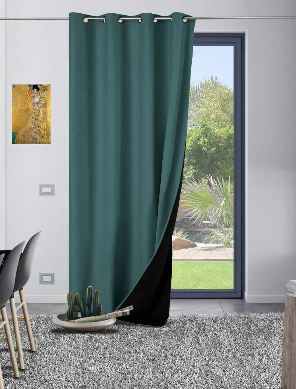 GALENA - Rideau thermique aspect velours 140x260cm Bleu canard