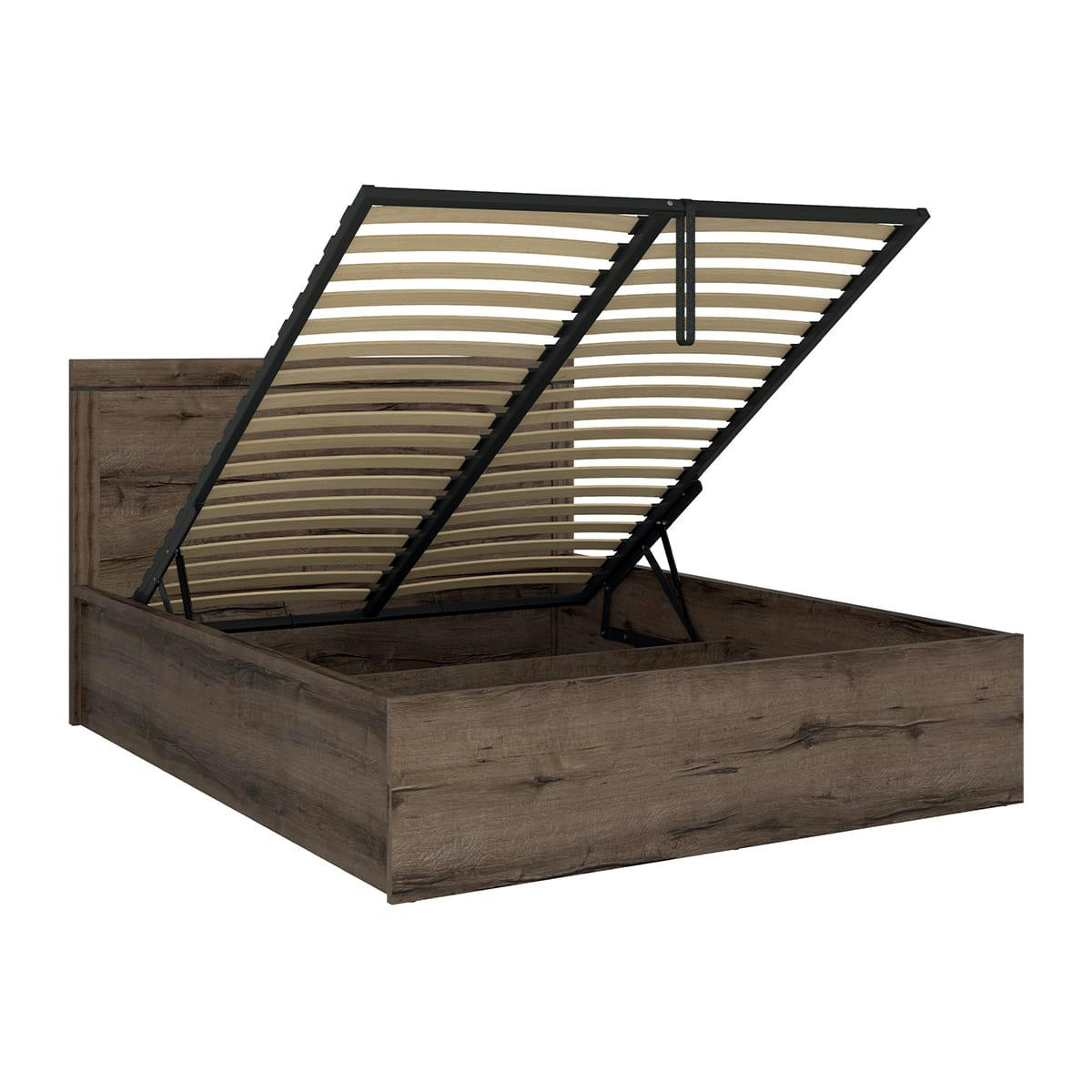 - Lit coffre 160x200 sommier inclus panneaux agglomérés naturel foncé