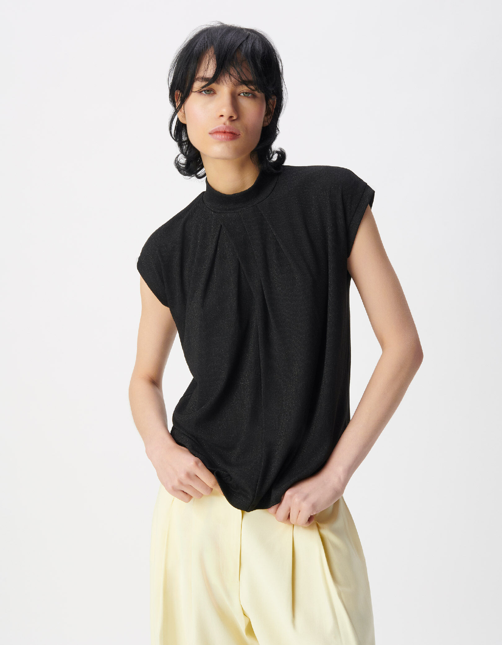 Tee-shirt sans manches noir pailleté Femme