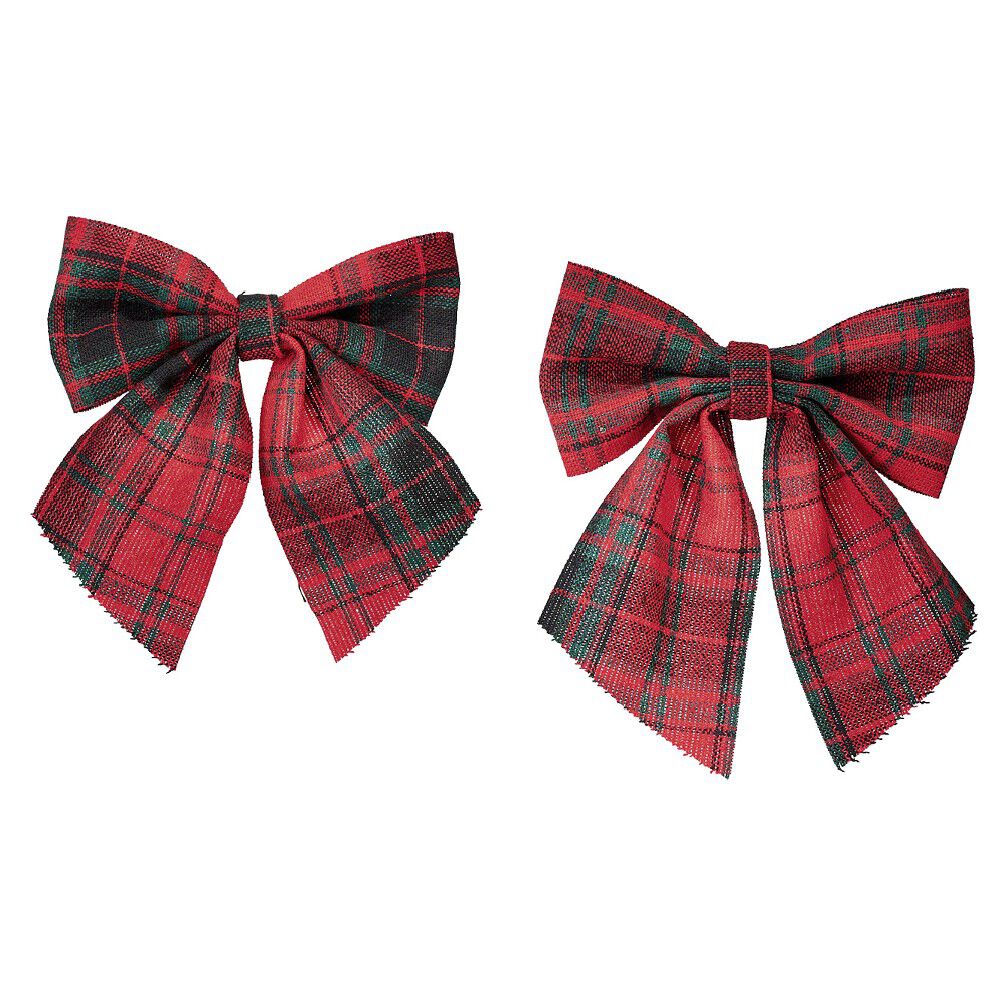 Suspension de No&euml;l Noeud motif tartan rouge x2