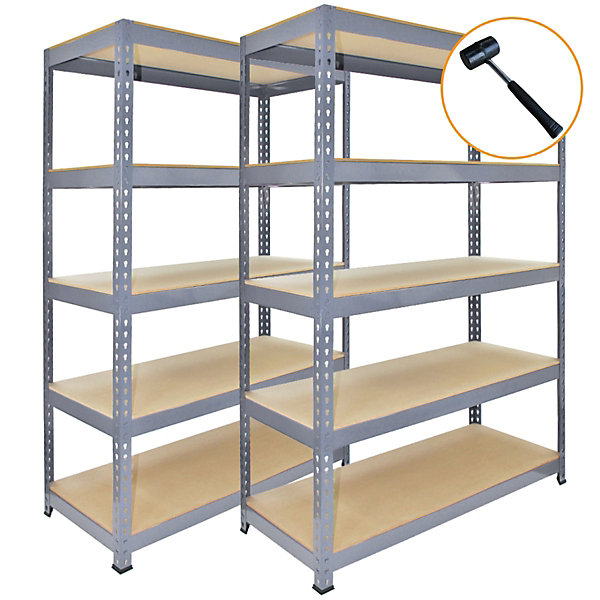 3 Rayonnages Q-Rax en Acier Sans Boulons Gris - 120cm x 182,5cm x 50cm &Maillet