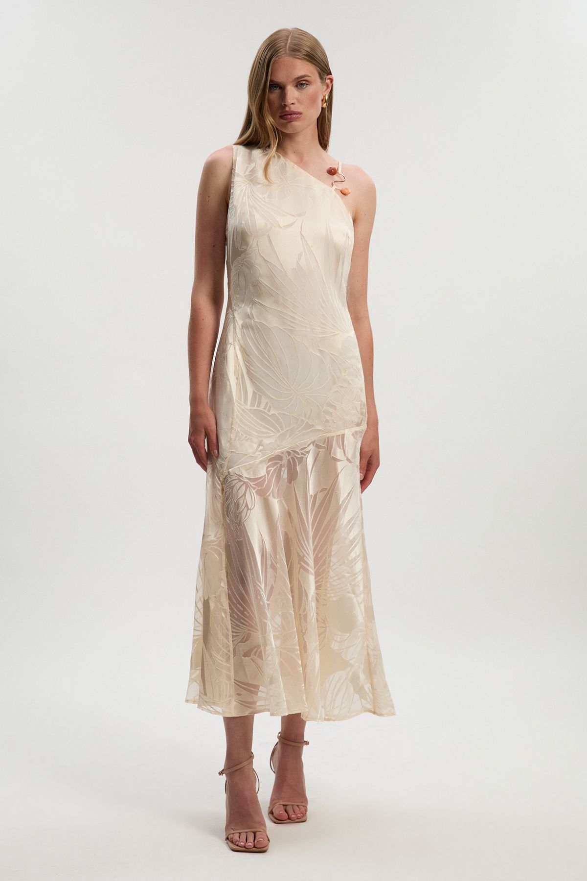 KarenMillen Devoure One Shoulder Woven Maxi Dress With Trim Detail