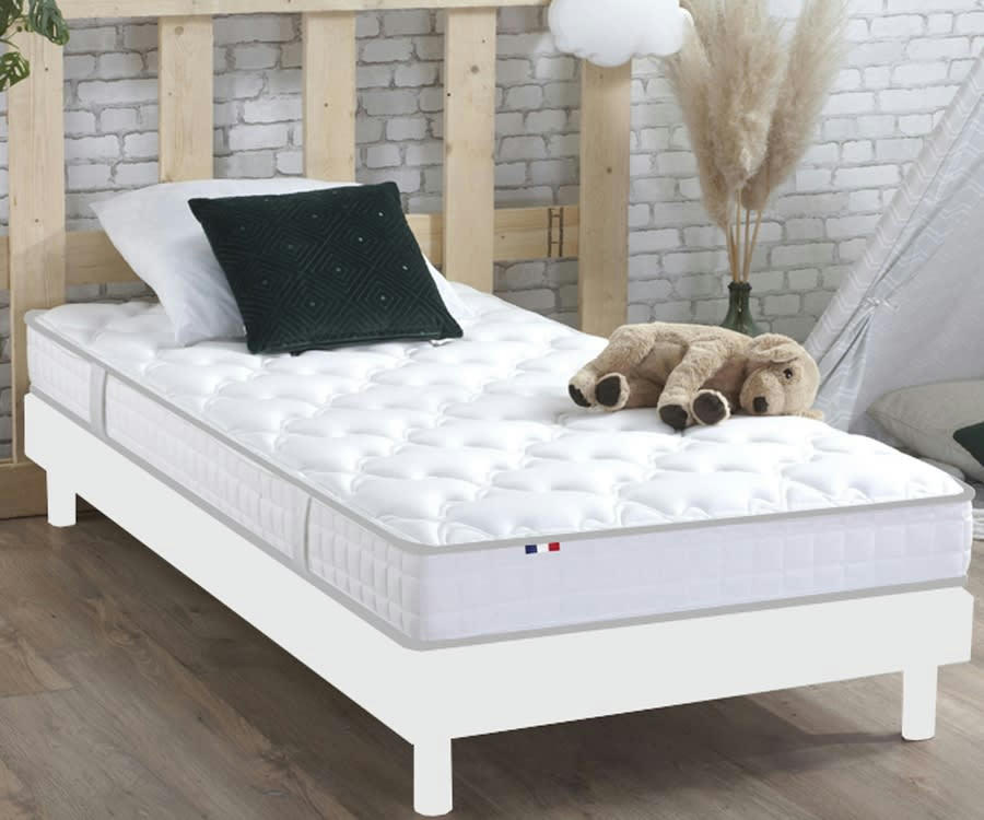 ENSEMBLE KIT CIRRUS - Matelas Mousse Haute Résilience + Sommier Kit Blanc 90x190