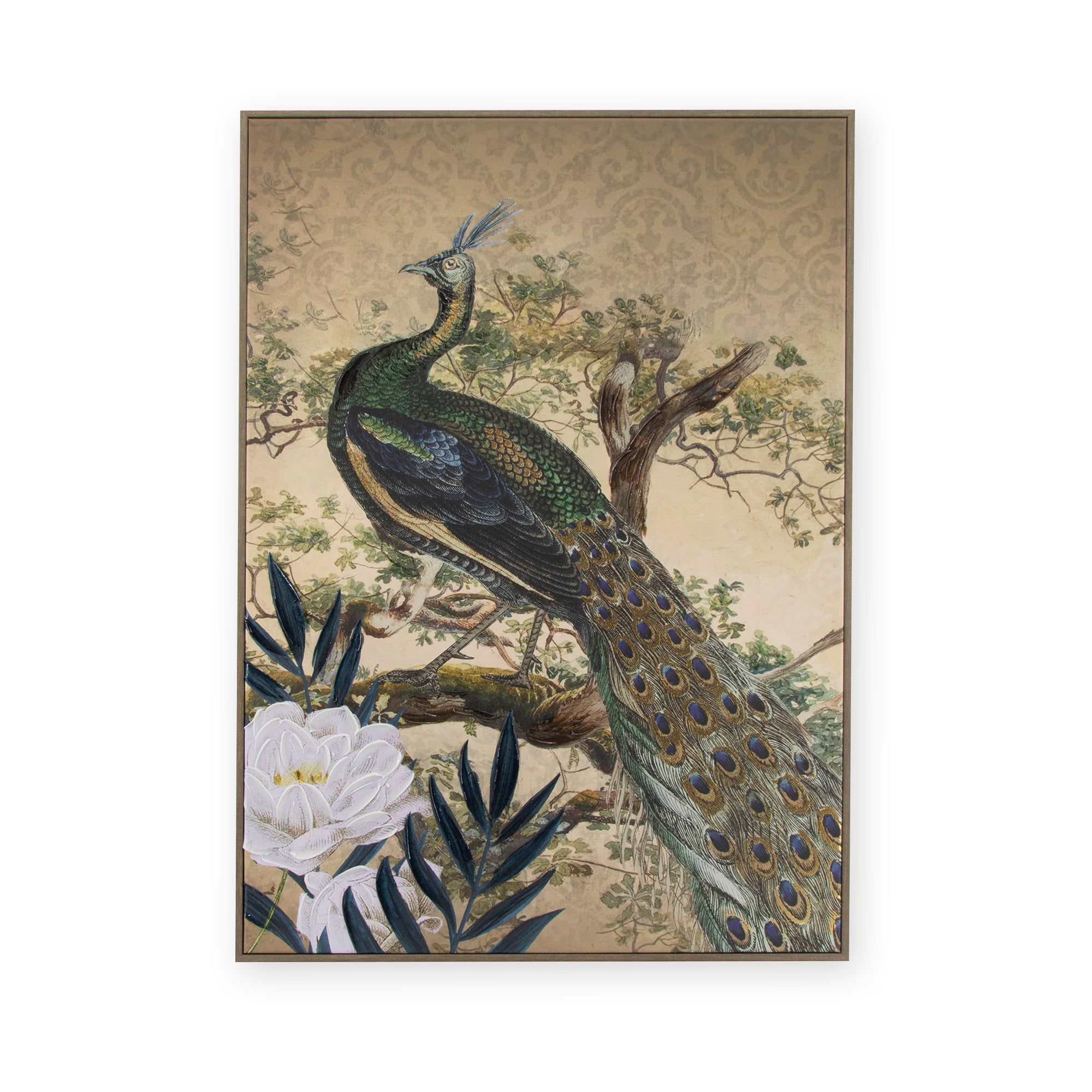 Art for the Home Canvas met handgeschilderde details - Peacock in paradise - 70x50cm