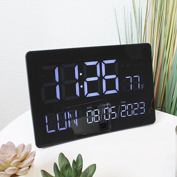Horloge Curve XXL FISHTEC écran Incurvé Heure Date Température 2 Alarmes Snooze Volume Réglable USB Pile Sauvegarde