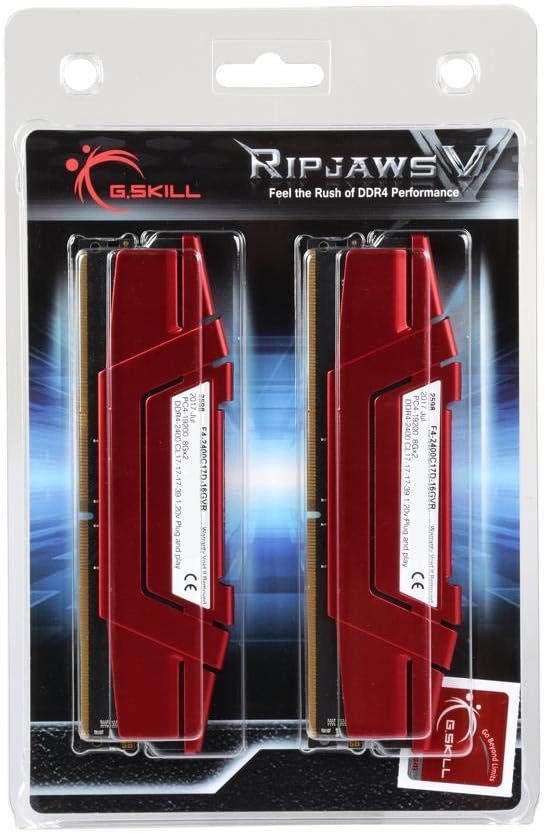 G.SKILL RipjawsV Series DDR4 RAM 16GB (2x8GB) 2400MT/s CL17-17-17-39 1.20V Intel AMD Desktop Computer Memory U-DIMM - Red (F4-2400C17D-16GVR)